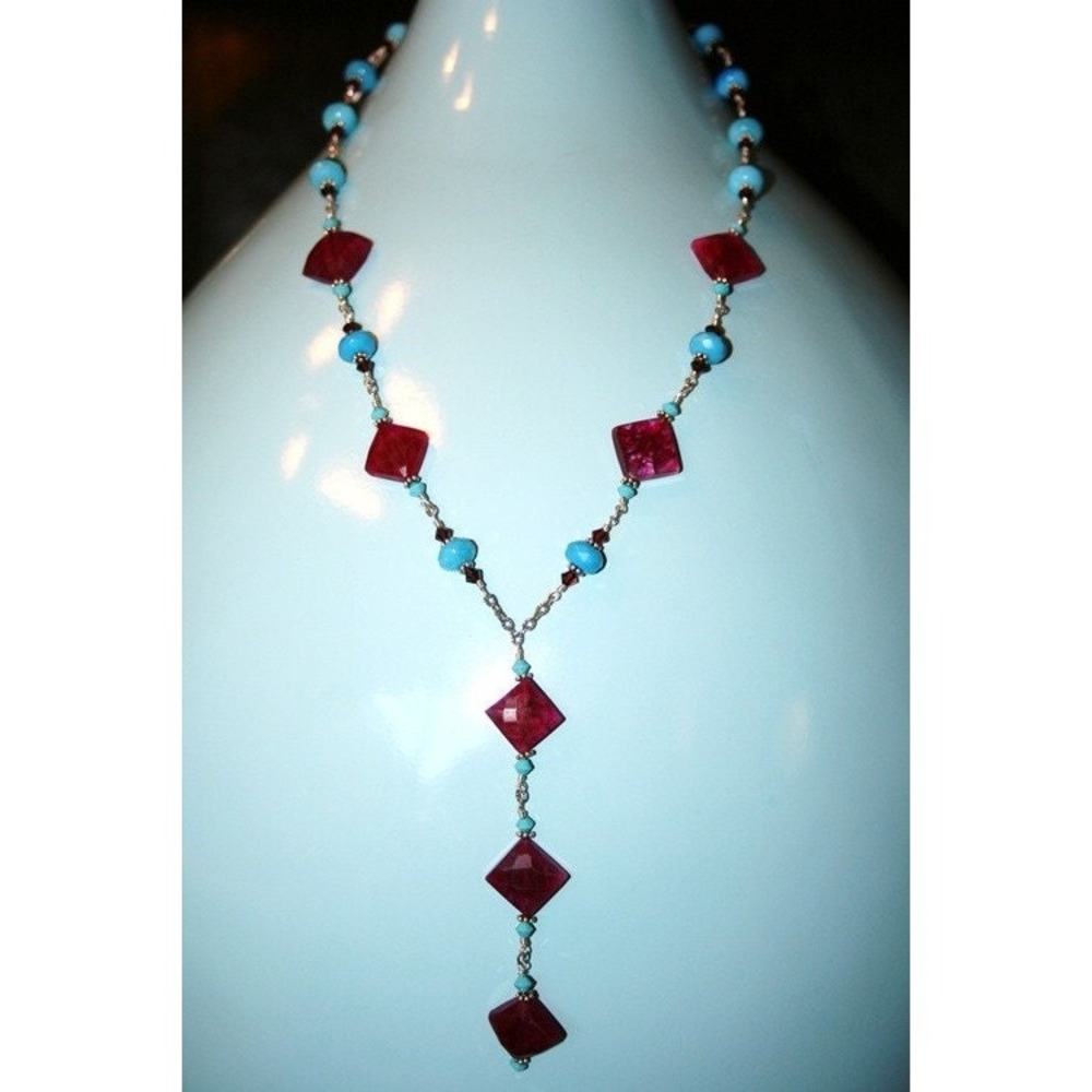 Hand made Garnet and Howlite necklace Swarovski crystal sterling silver chain